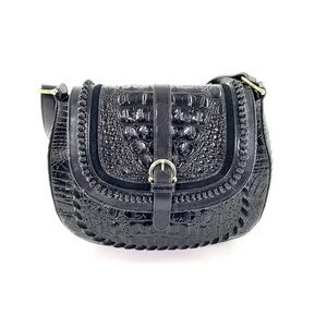Brahmin Black Wilde Addilyn Whipstitch Leather Shoulder Crossbody Bag